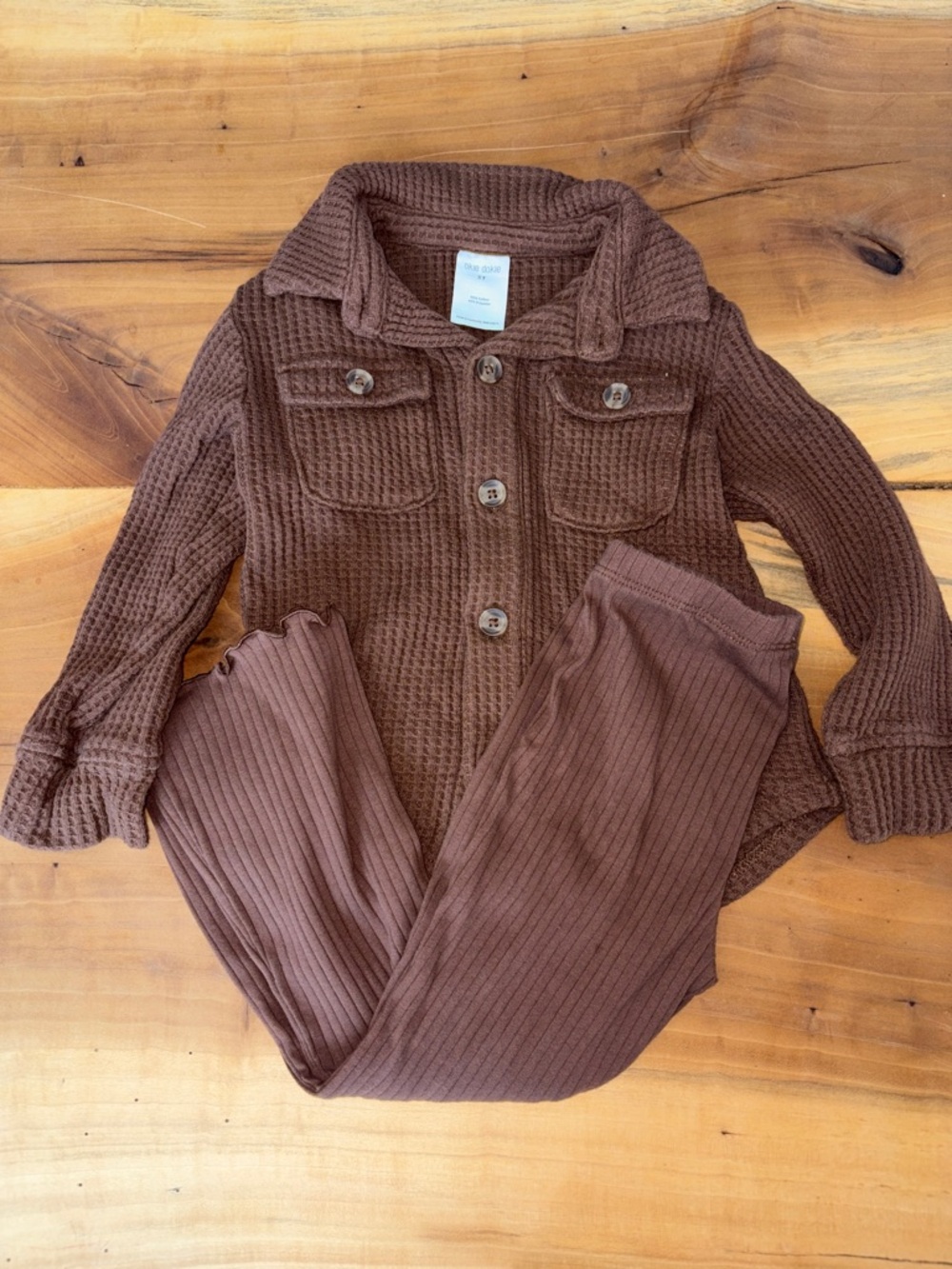 okie dokie Brown Waffle Knit top & Ribbed Pants Set